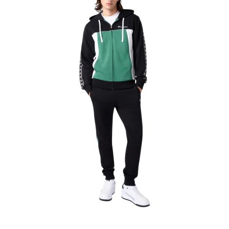 Champion - Tuta Uomo Leggera con Cappuccio e Zip Standard Fit Colorblock, Nero